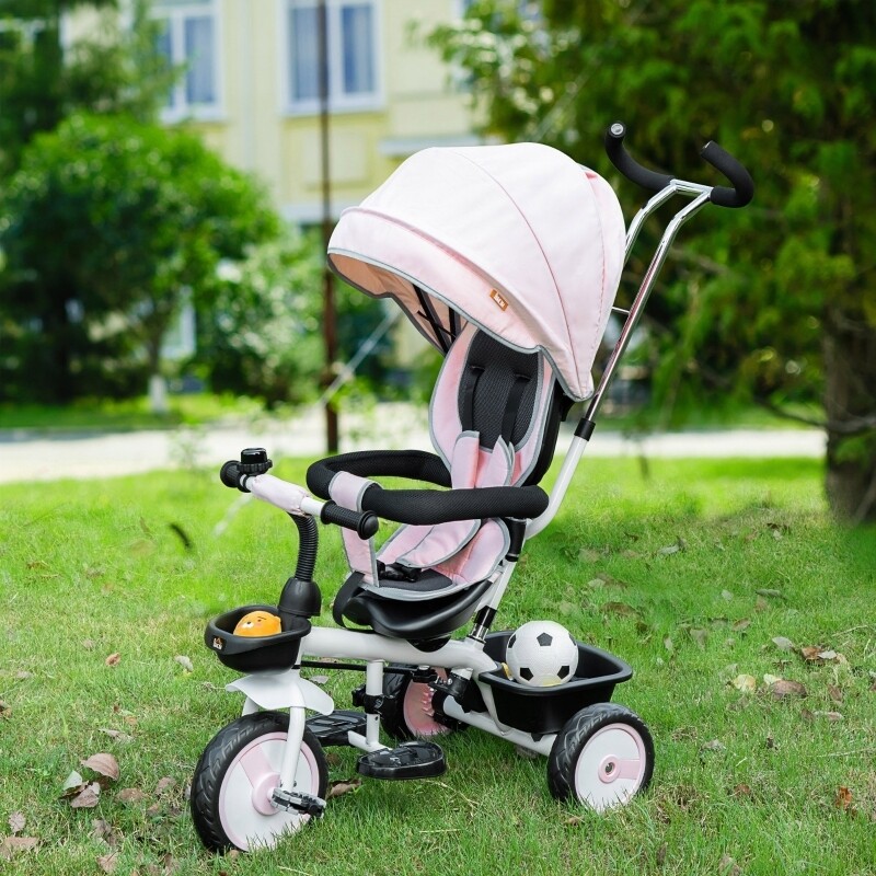 2 in 1 Dreirad Kinderwagen 100 cm x 48 cm x 106 cm rosa