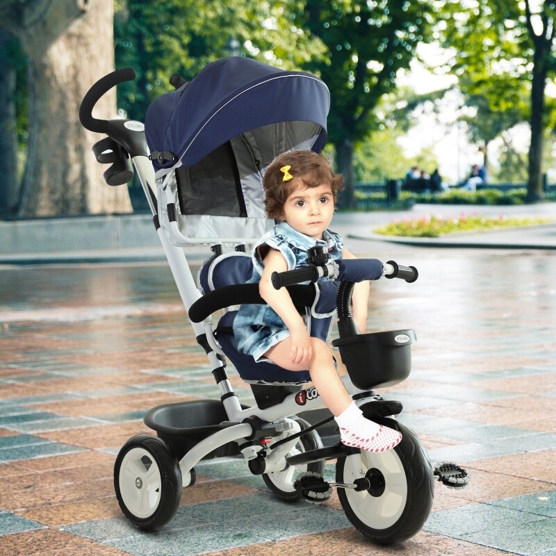 4-in-1 Kinderwagen Dreirad Buggy Aluminium Metall Kunststoff blau