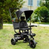 4-in-1 Kinderdreirad mit Sicherheitsgurt und Sonnendach Dreirad Kinderauto Kinderwagen schwarz