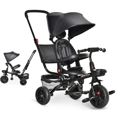 4-in-1 Kinderdreirad mit Sicherheitsgurt und Sonnendach Dreirad Kinderauto Kinderwagen schwarz