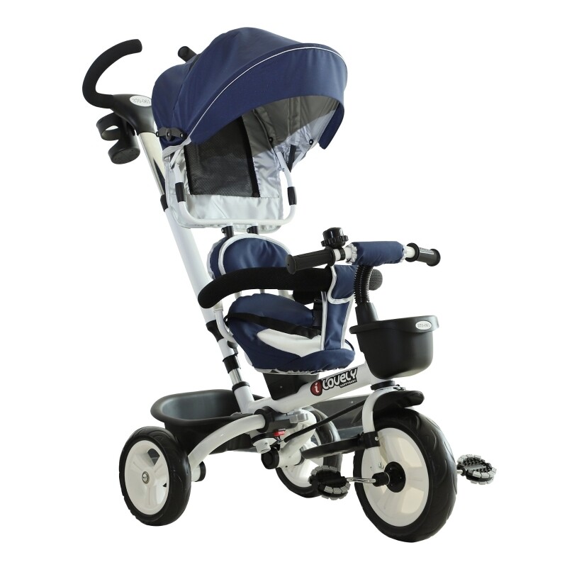 4-in-1 Kinderwagen Dreirad Buggy Aluminium Metall Kunststoff blau