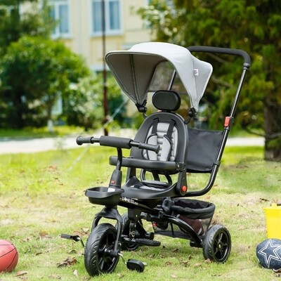 4-in-1 Kinderdreirad mit Sicherheitsgurt und Sonnendach Dreirad Kinderauto Kinderwagen