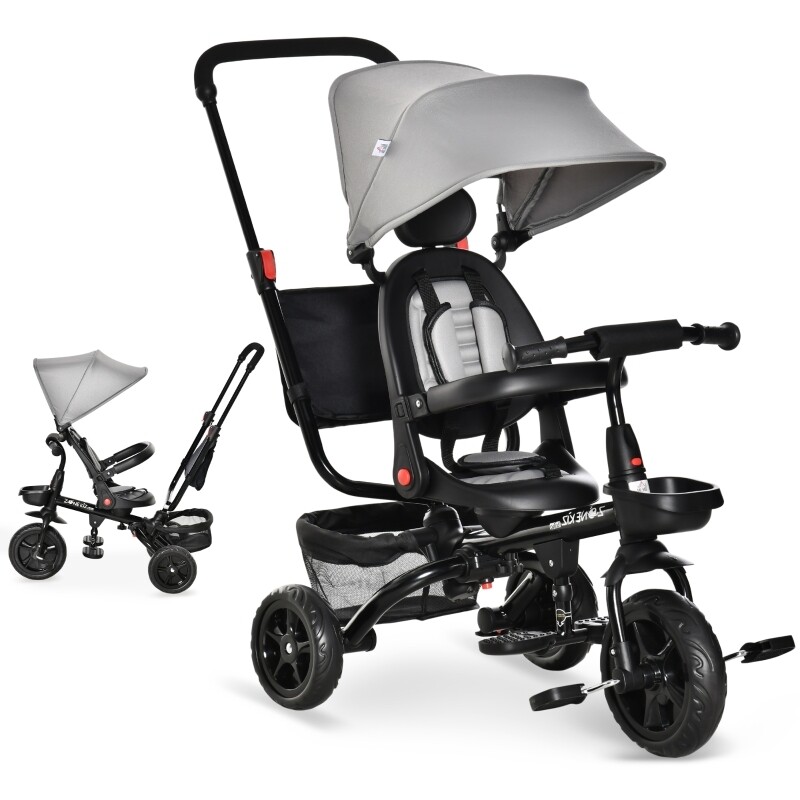 4-in-1 Kinderdreirad mit Sicherheitsgurt und Sonnendach Dreirad Kinderauto Kinderwagen