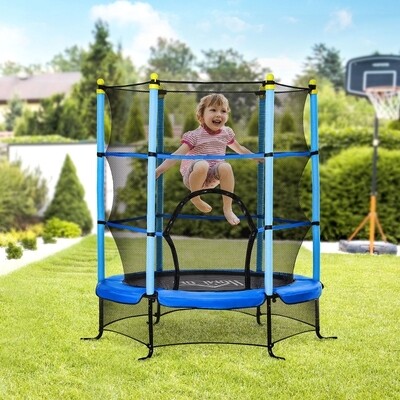 Trampolin für Kinder Ø140 cm Fitness-Trampolin mit Sicherheitsnetz blau