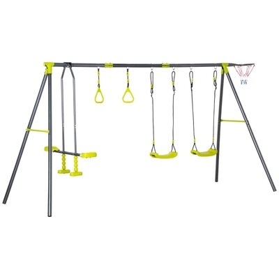 Schaukelgerüst Gartenschaukel mit Metallgestell Schaukelset Klettern Ringe Wippe