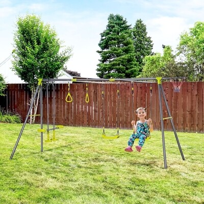 Schaukelgerüst Gartenschaukel mit Metallgestell Schaukelset Klettern Ringe Wippe