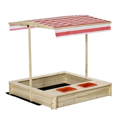 Sandkasten Holz mit verstellbarem Dach für Kinder 3-8 Jahre Natur