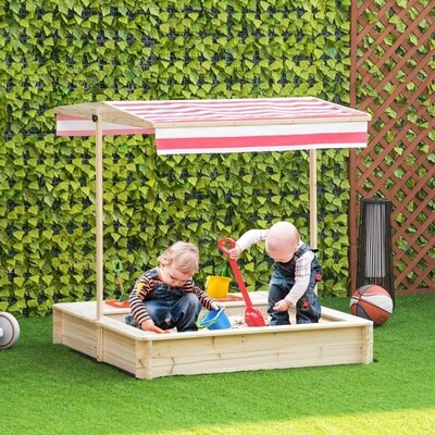 Sandkasten Holz mit verstellbarem Dach für Kinder 3-8 Jahre Natur