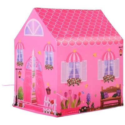 Kinderspielhaus Prinzessin Spielzelt Hausmuster 2 Türen ab 3 Jahren Rollenspiel Polyester Rosa 93 x 69 x 103 cm