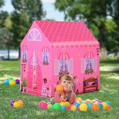 Kinderspielhaus Prinzessin Spielzelt Hausmuster 2 Türen ab 3 Jahren Rollenspiel Polyester Rosa 93 x 69 x 103 cm