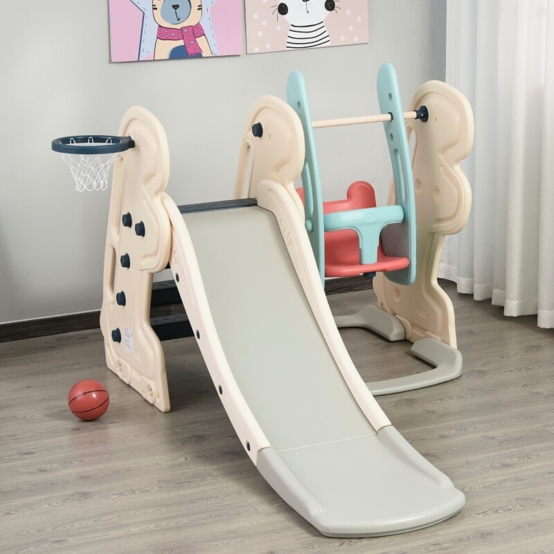3-in-1 Kinder Rutsche Spielzeug Basketballkorb Schaukel Babyrutsche