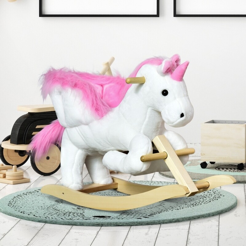 Schaukelpferd Babyschaukel Einhorn Rosa+Weiss