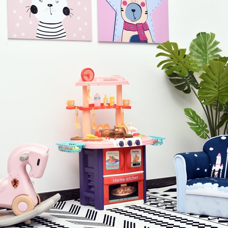 Kinderküche mit Zubehör Spielküche 51-teilige Spielzeugküche PP Rosa+Violett