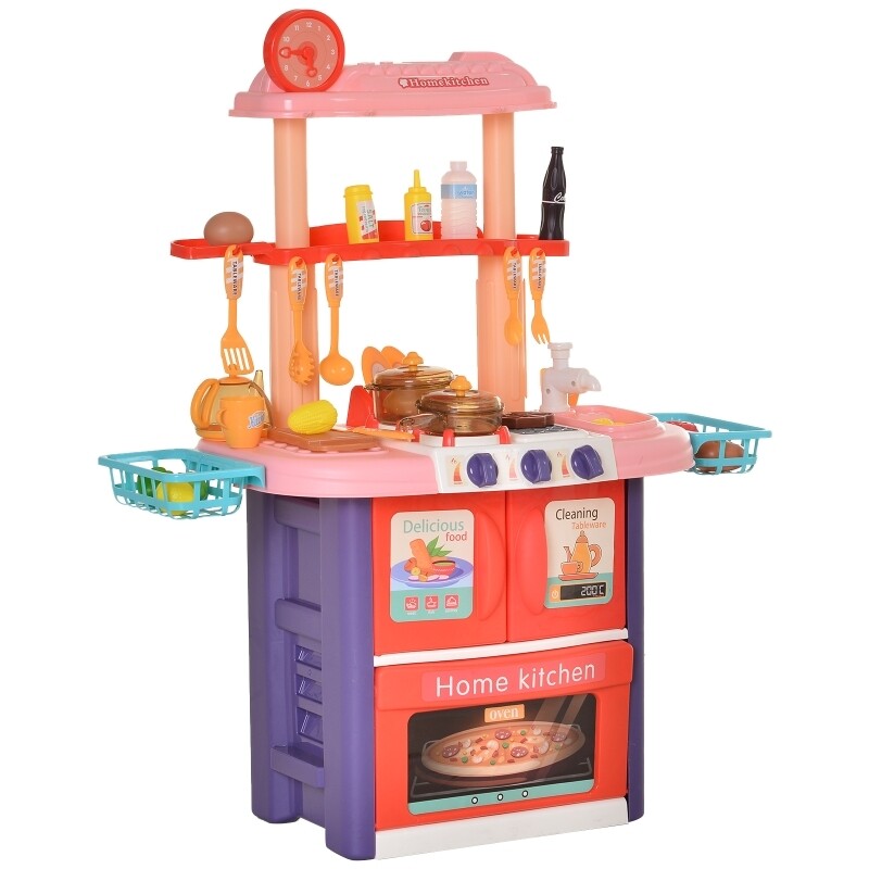 Kinderküche mit Zubehör Spielküche 51-teilige Spielzeugküche PP Rosa+Violett