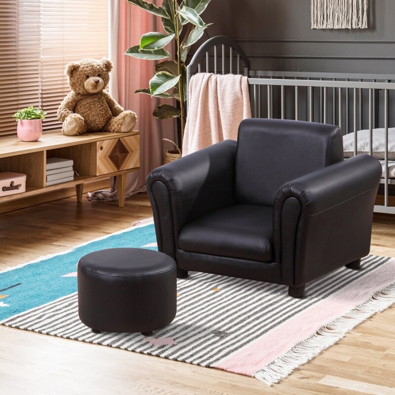 Kindersessel mit Fusshocker Holz Schwarz
