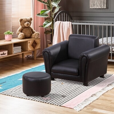 Kindersessel mit Fusshocker Holz Schwarz