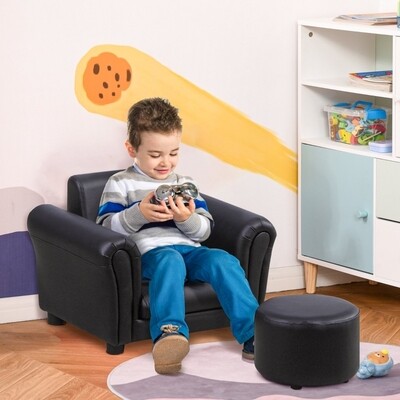 Kindersessel mit Fusshocker Holz Schwarz