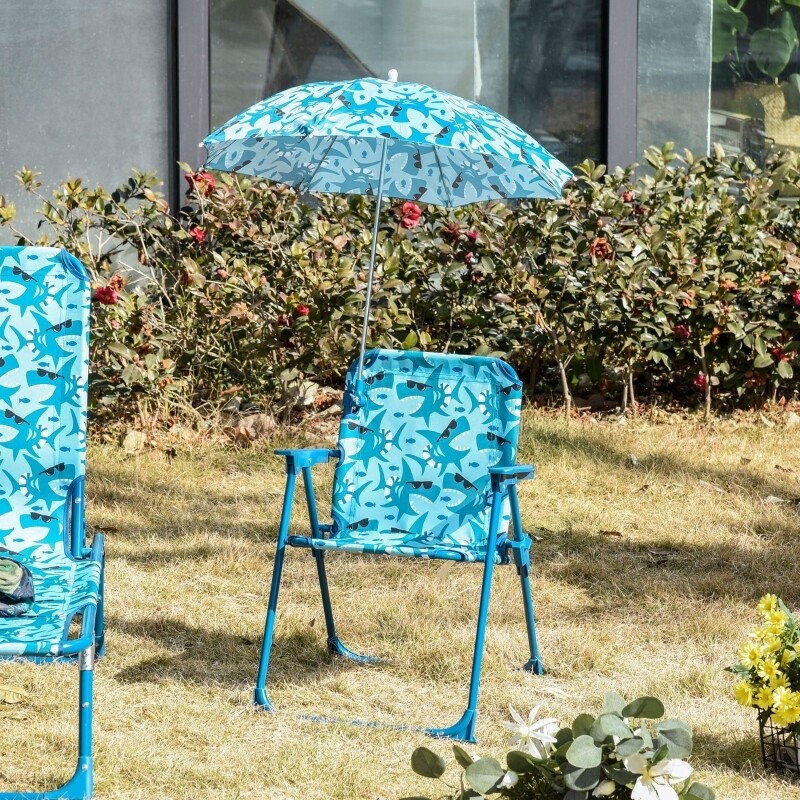 Kinder-Campingstuhl &quot;Hai&quot; mit Sonnenschirm Strandstuhl klappbar blau