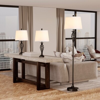 3er-Lampenset 2 Tischlampe (ø38 x 158 cm) + 1 Stehlampe (ø30 x 62 cm) Weiss