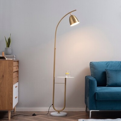 Stehlampe Fussschalter Metall Gold + Weiss