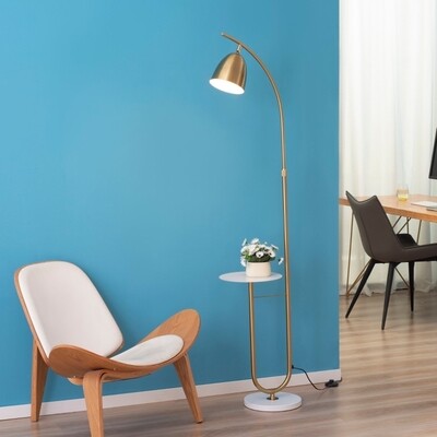 Stehlampe Fussschalter Metall Gold + Weiss