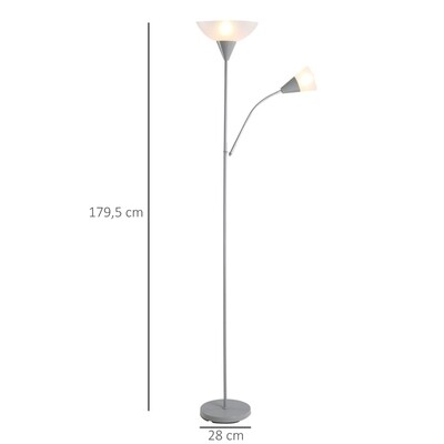Stehlampe verstellbares Leselicht, Standleuchte Doppelköpfiges Design Silber