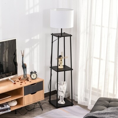 Stehleuchte mit 3 Regalen Stehlampe schwarz