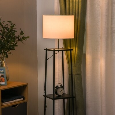 Stehleuchte mit 3 Regalen Stehlampe schwarz