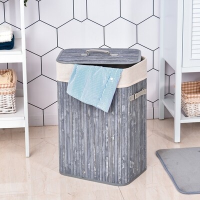 Wäschekorb Wäschebox Bambus 72 L Grau