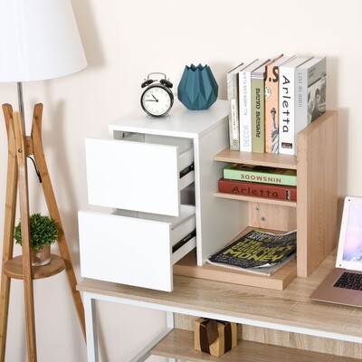 Schreibtisch Organizer Bücherregal 2 Schulbladen MDF Weiss