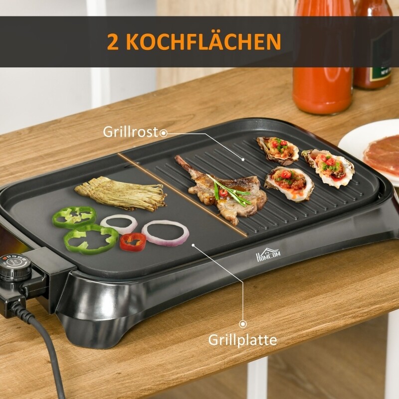 Elektrogrill mit Regelbarer Thermostat Antihaftbeschichtete Grillplatte 1600 W
