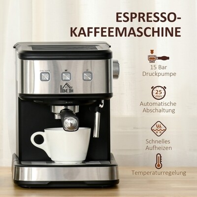Espressomaschine Kaffeemaschine aus Edelstahl mit Milchschäumer