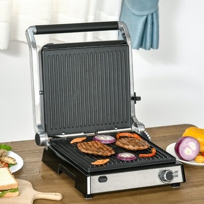 Kontaktgrill, aufklappbar, Silber+Schwarz,
