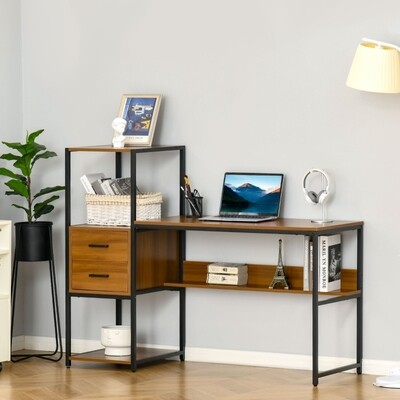 Schreibtisch mit 2 Schubladen Computertisch offenes Regal Arbeitstisch Nussbraun Industrial Style 140 x 50 x 110 cm