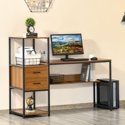 Schreibtisch mit 2 Schubladen Computertisch offenes Regal Arbeitstisch Nussbraun Industrial Style 140 x 50 x 110 cm