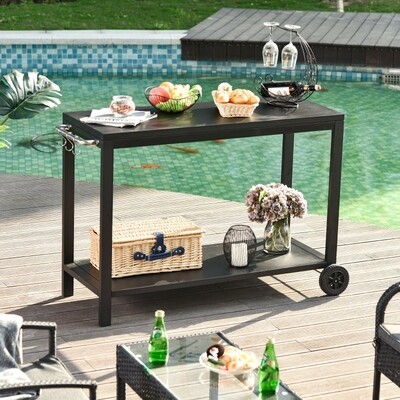 Outdoor-Küchenwagen mit Rollen Servierwagen Küchenschrank Grillwagen Edelstahl Schwarz
