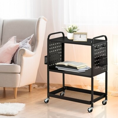 Servierwagen mit 3 Böden, Stahl, Schwarz, 70 x 33,4 x 80,5 cm