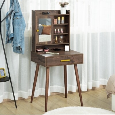 Schminktisch modern mit Spiegel Schublade Schlafzimmer Baumnuss