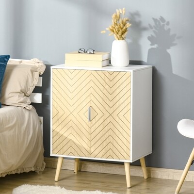 Nachttisch Kommode Schrank weiss + natur