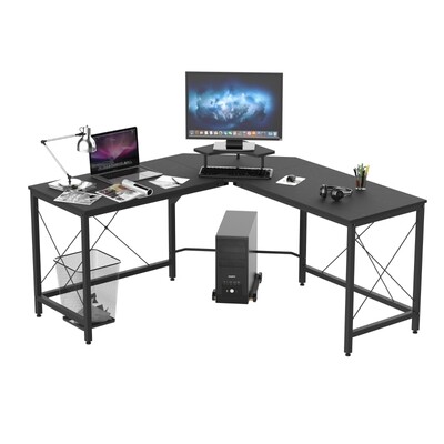 Eckschreibtisch L-Form Metall Schwarz