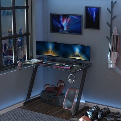Schreibtisch Gamingtisch mit LED Schwarz