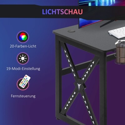 Gaming-Tisch Computertisch mit LED-Beleuchtung Schwarz 120 cm x 60 cm x 73 cm