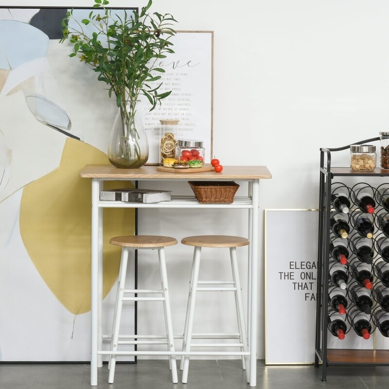 Bartisch-Stuhlset Natur Weiss 3-teilig 80 cm x 50 cm x 90 cm