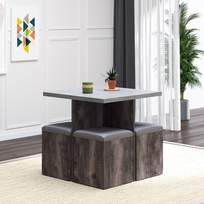 Essgruppe Esstisch Set mit 4 Hockern Grau 80x80cm