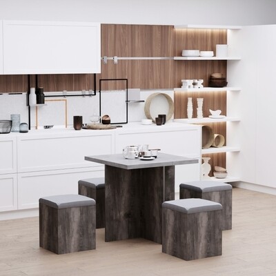 Essgruppe Esstisch Set mit 4 Hockern Grau 80x80cm