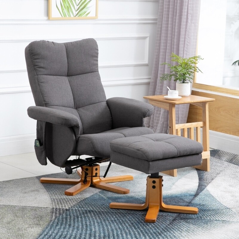Massagesessel mit Fusshocker 145°-Neigung Dunkelgrau