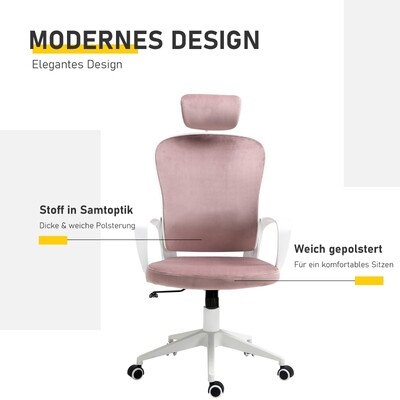 Bürostuhl mit Wippfunktion ergonomischer Drehstuhl höhenverstellbar mit Armlehne Kopfstütze rosa