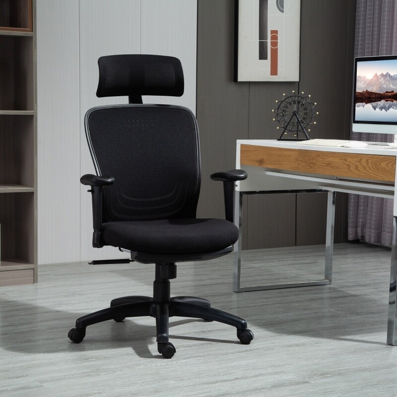 Vinsetto höhenverstellbarer Bürostuhl PC Stuhl mit Fussstütze schwarz