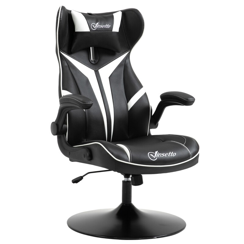 Gaming Stuhl mit Rallystreifen Schwarz Weiss