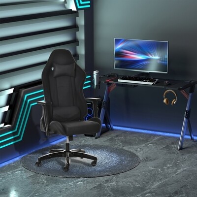 Gaming Stuhl mit Wipp- & Liegefunktion und Kopfstütze Lendenkissen schwarz